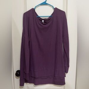 Zenana Outfitters Ribbed Purple Shirt Long Sleeve